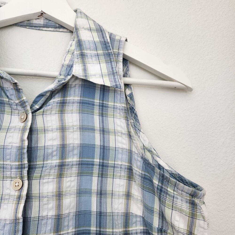 Vintage Y2K Faded Glory Blue White Plaid Sleeveless Button Down Top S Cottage - Picture 6 of 9